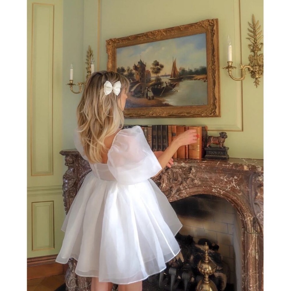 Selkie White Puff Dress Size Medium Organza Mini Babydoll - Picture 4 of 15